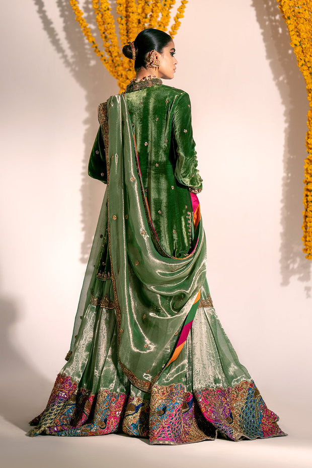 Mehndi Dress in Kameez Gharara and Dupatta Style