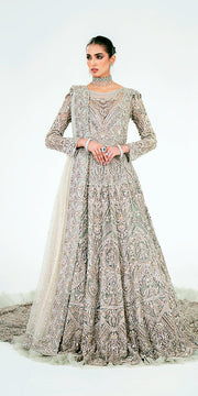 Mint Green Pakistani Bridal Dress in Gown Dupatta Style