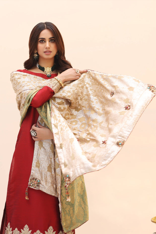 New Classic Rose Red Embroidered Pakistani Salwar Kameez Dupatta Suit 2023
