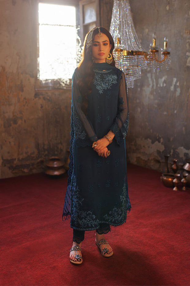 New Elegant Chiffon Regal Blue Embroidered Pakistani Salwar Dupatta Suit In USA 2024