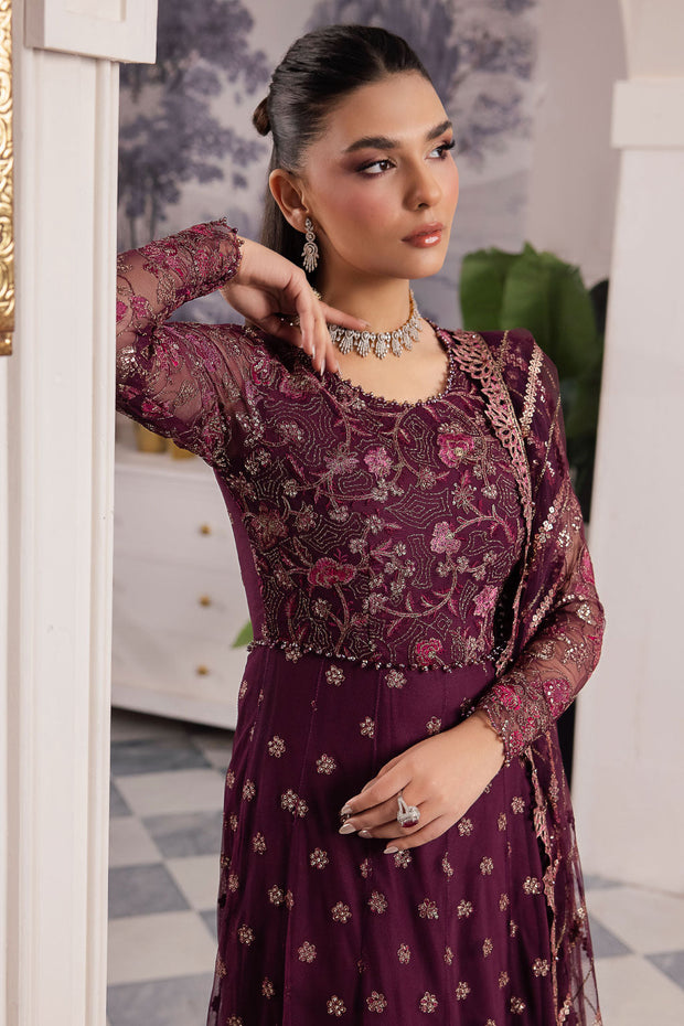 New Elegant Plum Embroidered Pakistani Wedding Dress Pishwas Frock 2024