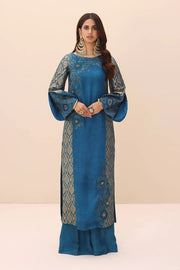 New Elegant Sapphire Blue Embroidered Pakistani Salwar Kameez Dupatta Suit 2023