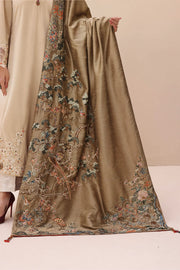 New Gold Heavily Embroidered Pakistani Salwar Kameez with Enchanting Shawl