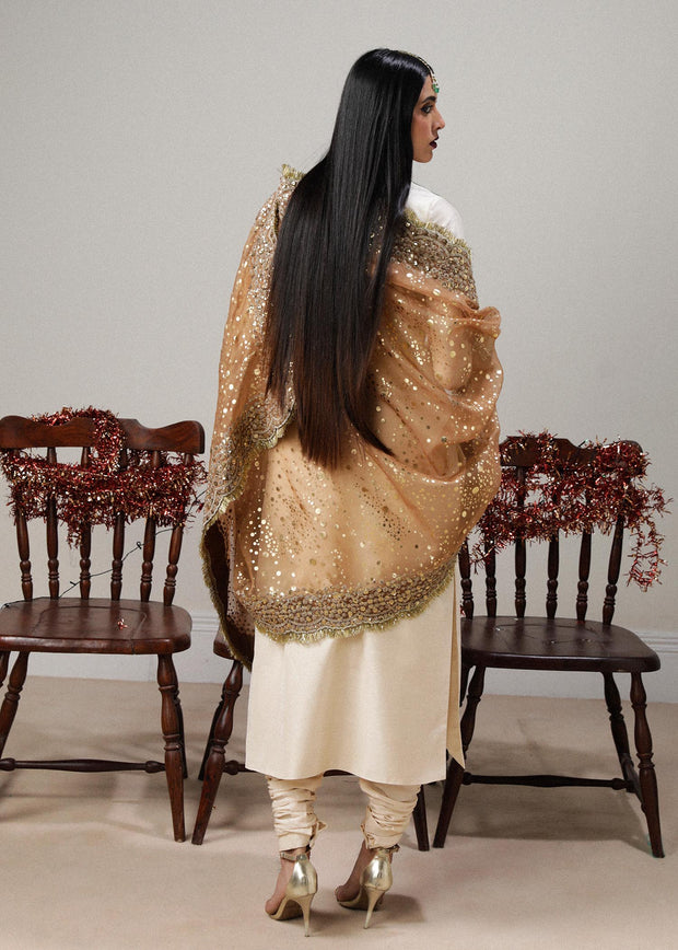 New Ivory Silk Embroidered Pakistani Wedding Dress in Kameez Pajama Style