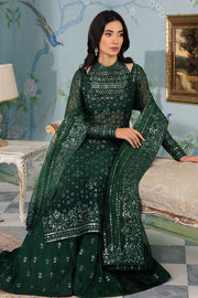 New Luxury Bottle Green Embroidered Pakistani Salwar Suit in Frock Style 2024