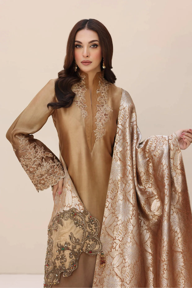 New Luxury Bronze Shade Embroidered Pakistani Salwar Kameez Dupatta Suit 2023