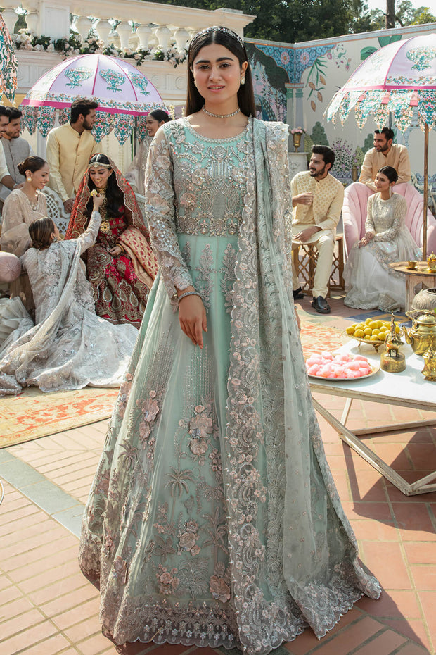 New Luxury Embellished Ice Blue Pishwas Frock Pakistani Party Dress