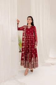 New Luxury Embroidered Deep Red Pakistani Salwar Kameez Dupatta Suit