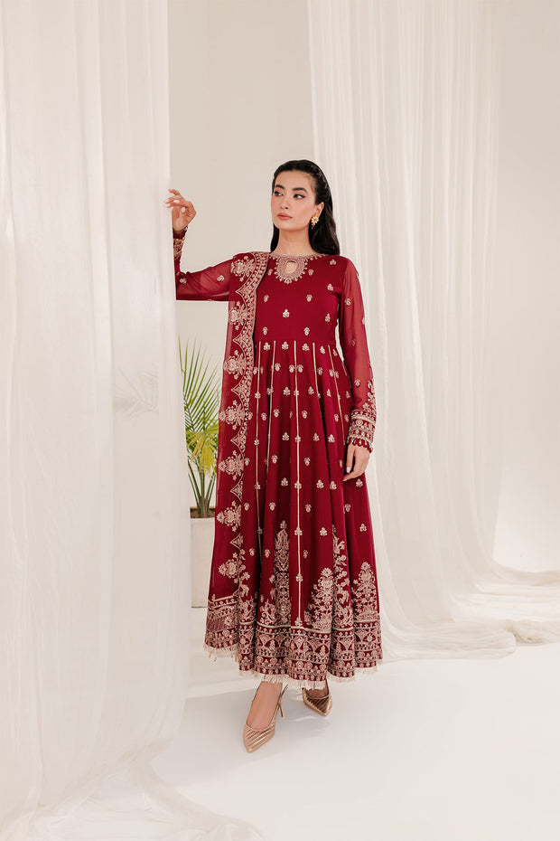 New Luxury Embroidered Deep Red Pakistani Salwar Kameez Dupatta Suit