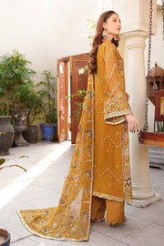 New Luxury Embroidered Pakistani Kameez Salwar Suit in Golden Yellow Shade
