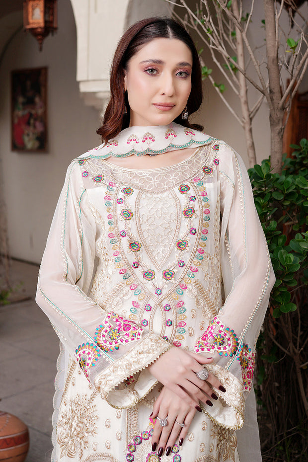 New Luxury Embroidered Pakistani Salwar Kameez Dupatta in Snow White Shade