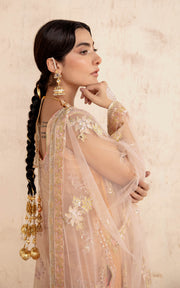 New Peach Hand Embellished Pakistani Party Dress in Kameez Gharara Style
