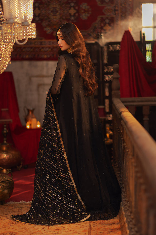 New Regal Black Embroidered Pakistani Party Wear Dupatta Long Frock Style In United States