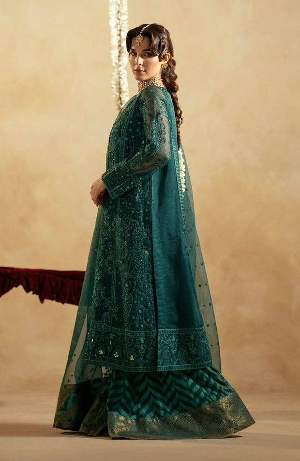 New Regal Green Embroidered Pakistani Wedding Dress Kameez Sharara
