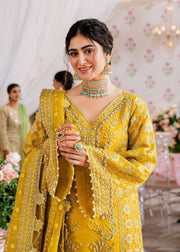 New Royal Mustard Gold Embroidered Pakistani Sharara Kameez Party Wear
