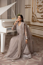 New Silver Grey Heavily Embellished Gown Frock Pakistani Wedding Dress