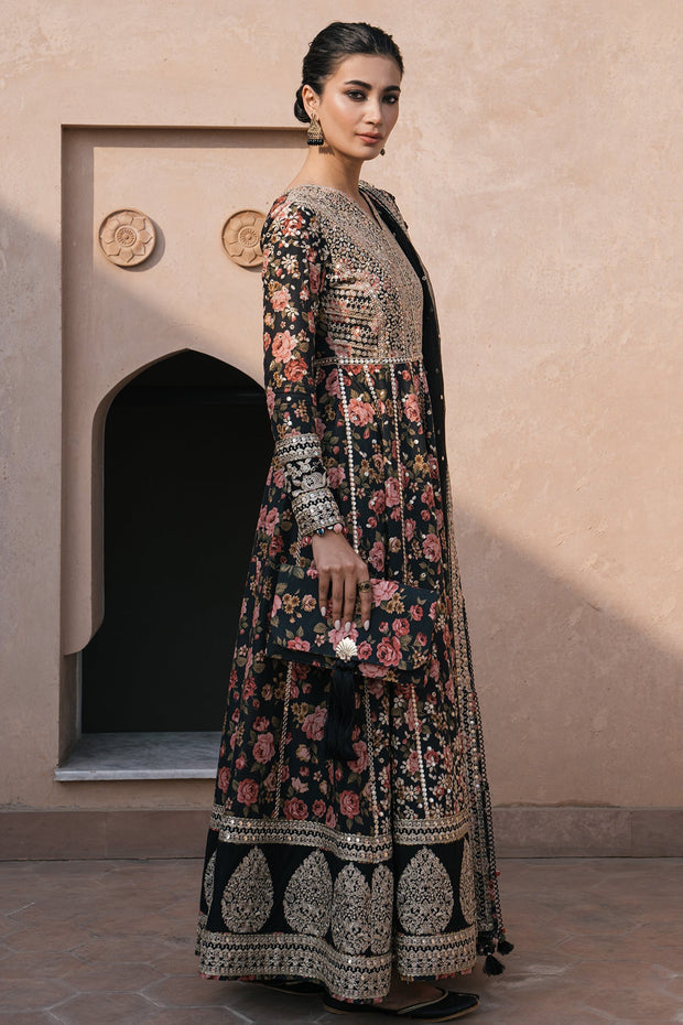 New Stunning Embroidered Pakistani Party Wear Dress In Blackish Shade