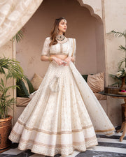 Off White Chikankari Embroidered Pakistani Bridal Dress Lehenga Choli