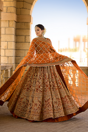 Orange Lehenga Choli and Dupatta Pakistani Bridal Dress