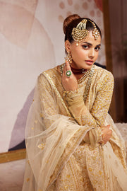 Organza Pishwas Frock Golden Pakistani Wedding Dress