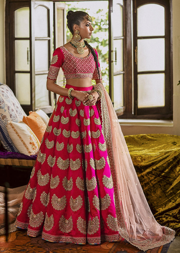 Pakistani Bridal Dress Heavily Embellished Shocking Pink Lehenga Choli