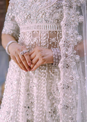 Pakistani Bridal Dress in Frock and White Lehenga Style Online