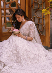 Pakistani Bridal Nikkah Dress in Frock and White Lehenga Style