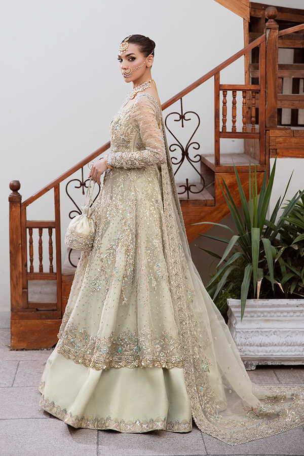 Pakistani Bridal Outfit in Frock Lehenga and Dupatta Style