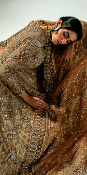 Pakistani Bridal Outfit in Long Tail Gown Dupatta Style