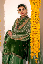 Pakistani Mehndi Dress in Kameez Gharara and Dupatta Style