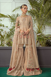 Pakistani Wedding Dress in Gold Kameez and Sharara Style