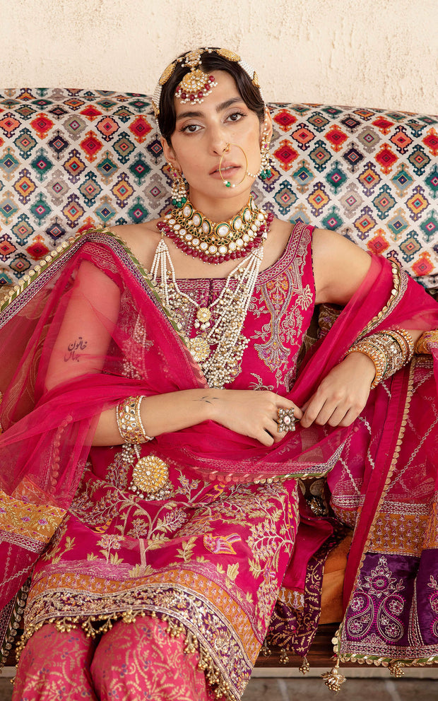 Latest Wedding Dress in Pink Sharara Dupatta and Kameez Style