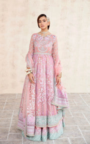 Peach Pink Pakistani Wedding Dress in Double Layered Pishwas Style