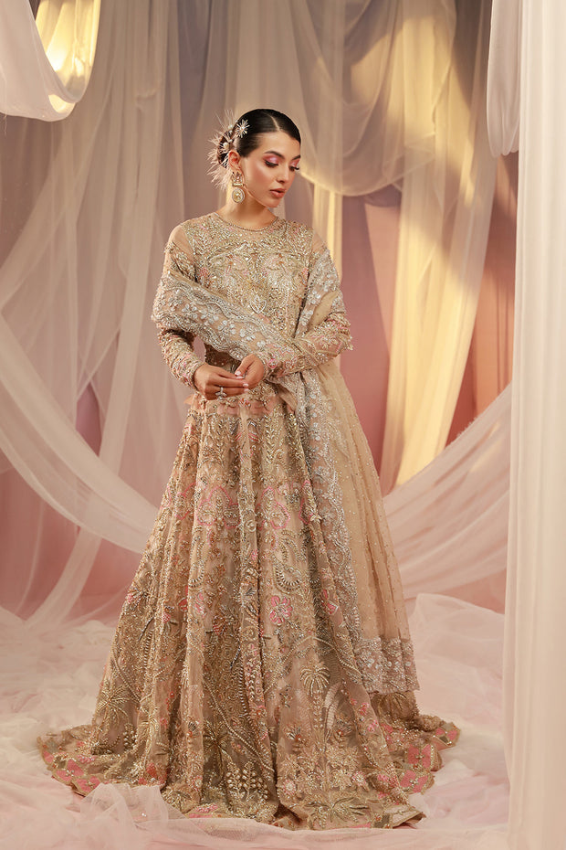 Pink Pakistani Bridal Outfit in Gown Lehenga Style