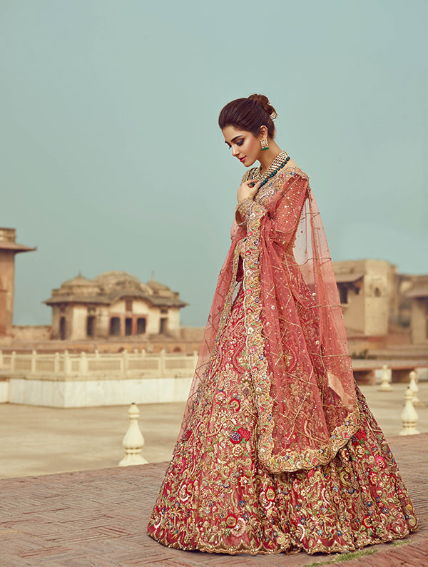 Pink Royal Pakistani Bridal Dress Lehenga Choli Outfit For Women