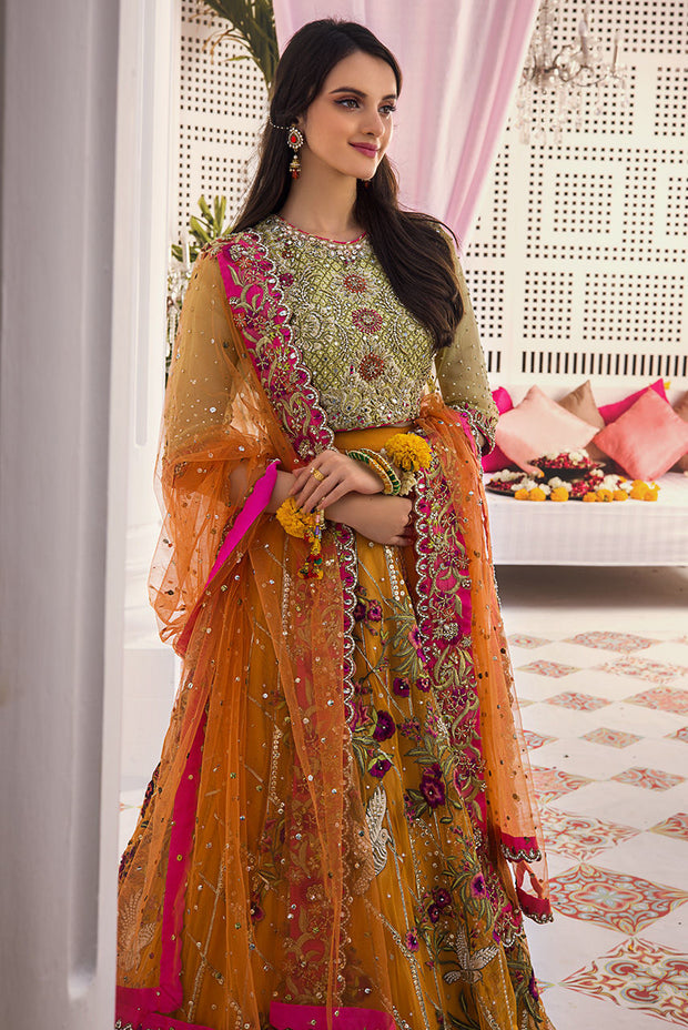 Pink Yellow Lehenga Choli for Pakistani Mehndi Dress