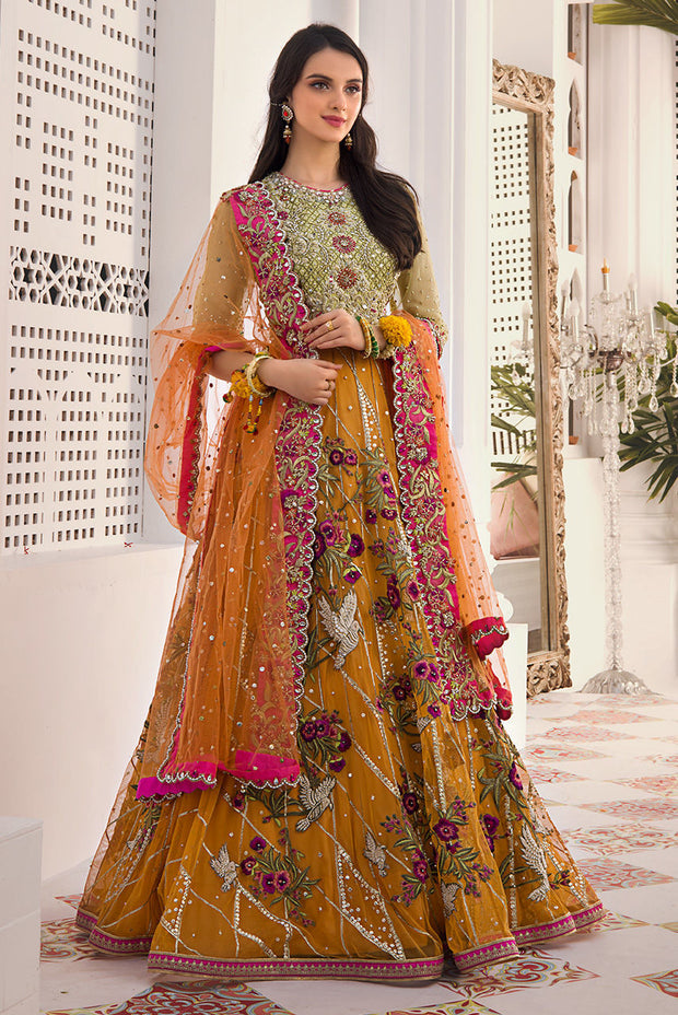 Pink Yellow Lehenga Choli for Pakistani Mehndi Dresses