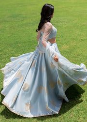 Premium Indian Wedding Dress in Silk Blue Lehenga Choli Style