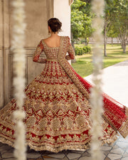 Premium Pakistani Bridal Dress in Open Gown and Lehenga Style