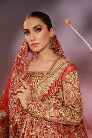 Red Pakistani Bridal Dress in Open Gown Lehenga Style Online