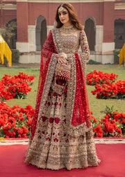 Red Pakistani Bridal Outfit in Pishwas Lehenga Style Online