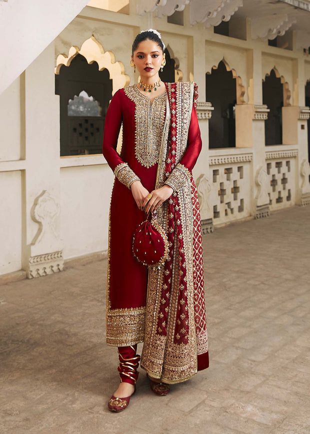 Red Pakistani Wedding Dress in Kameez Churidar Style