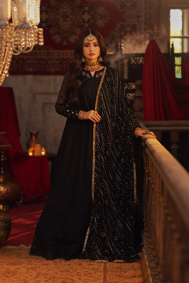 Regal Black Embroidered Pakistani Party Wear Dupatta Long Frock Style In United States