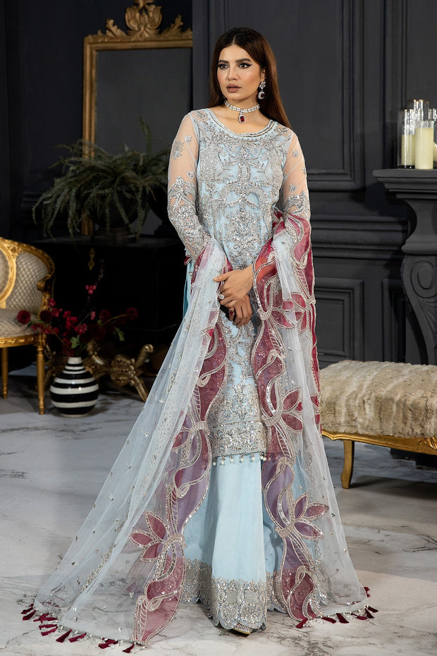 Royal Blue Pakistani Wedding Dress in Kameez Sharara Style