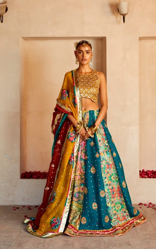 Royal Bridal Lehenga Choli and Dupatta Mehndi Dress
