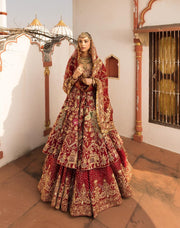 Royal Bridal Wedding Dress in Red Lehenga and Frock Style