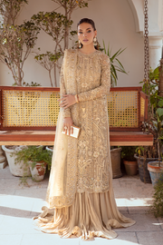 Royal Golden Pakistani Wedding Dress in Trouser Kameez Style