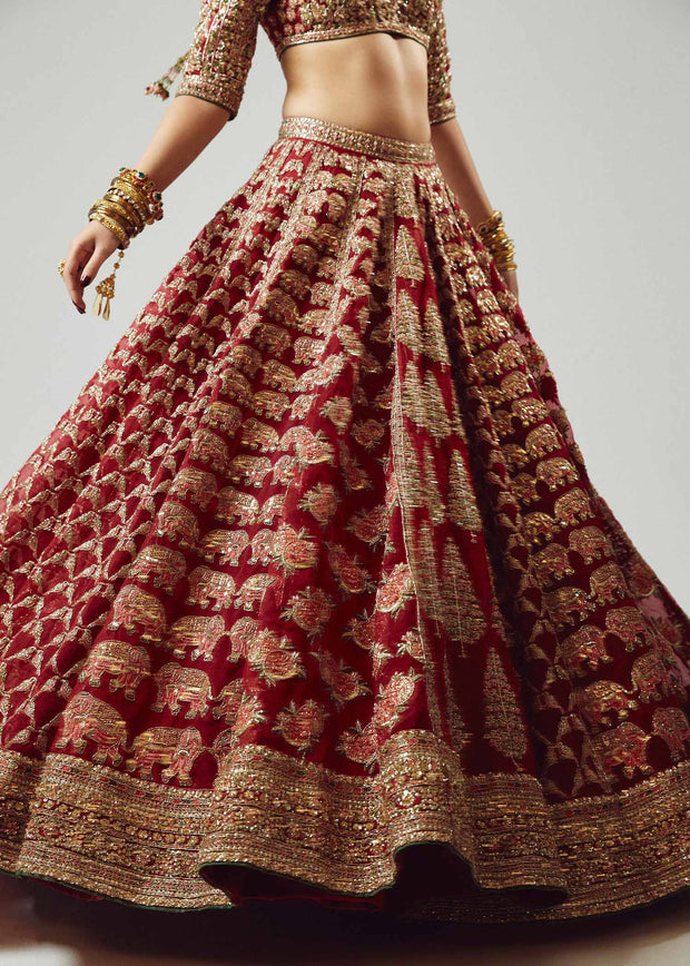 Royal Indian Bridal Dress in Red Lehenga and Choli Style