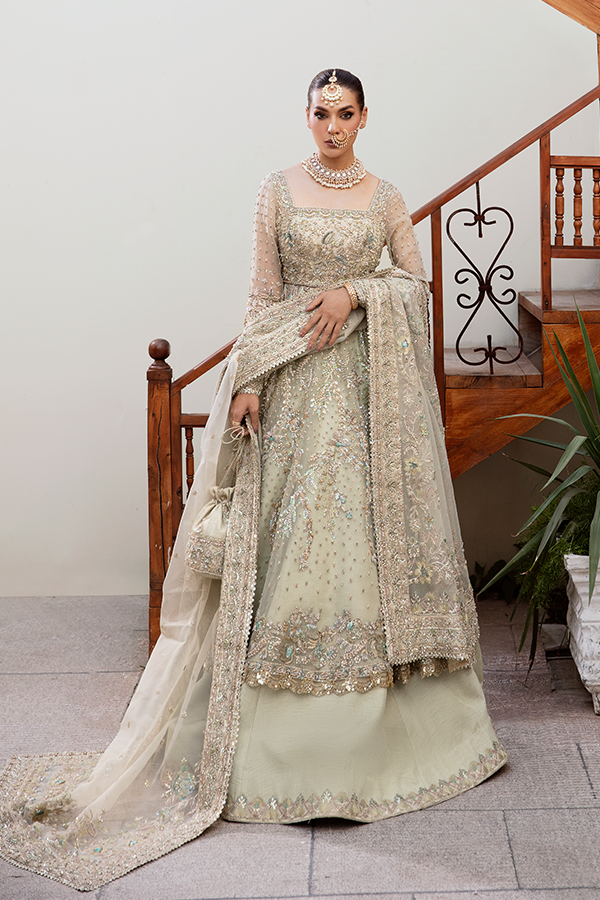 Royal Pakistani Bridal Outfit in Frock Lehenga Dupatta Style