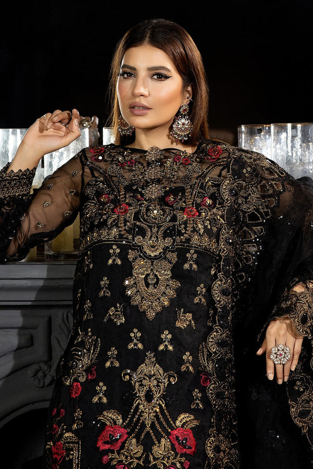 Royal Pakistani Wedding Dress in Black Kameez Trouser Style